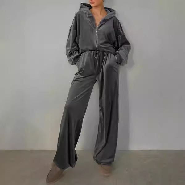 2024 European and American cross-border fashion cardigan, satin ladies long sleeve loungewear, loose casual trousers, pajamas two-piece set