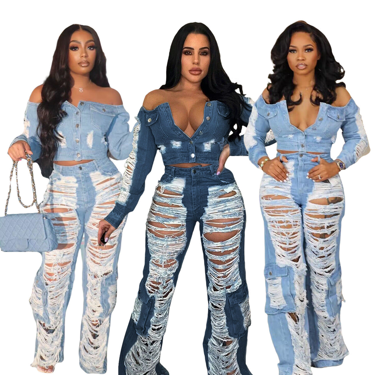 New women's jeans F88493 spot European and American Amazon fashion casual ripped cross-border jeans