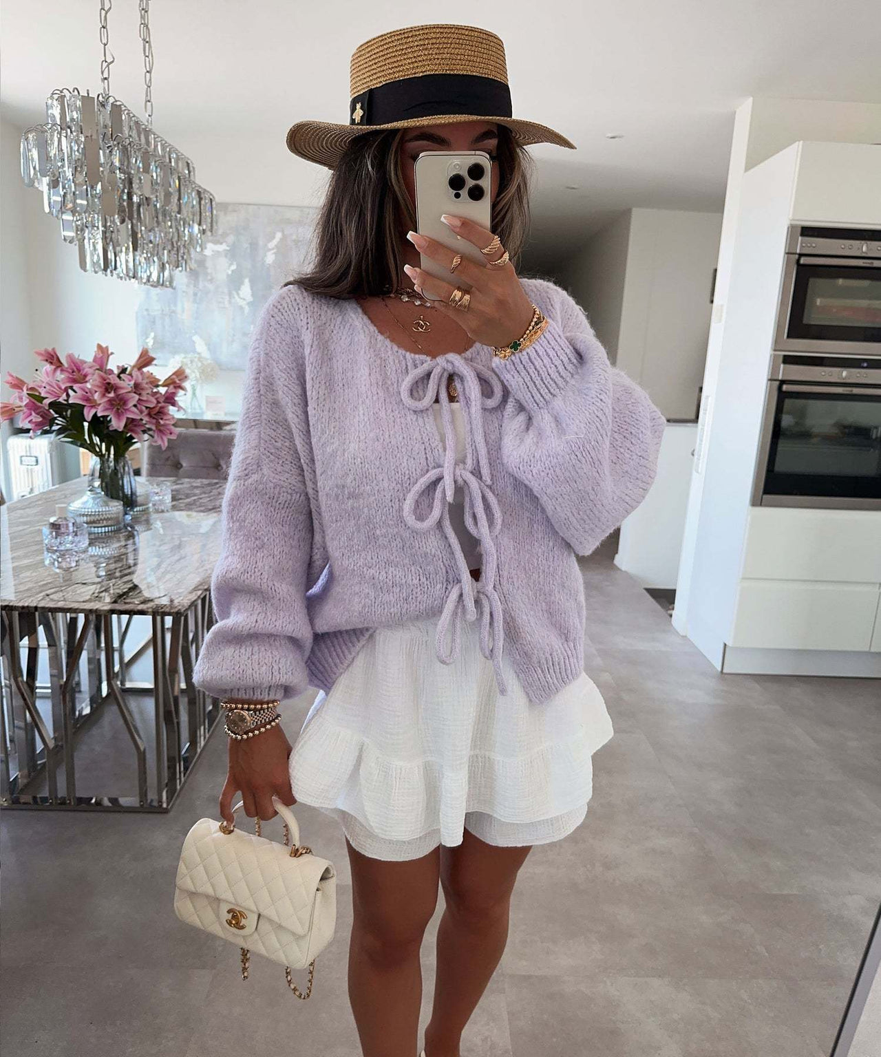 Round neck lace-up knitted cardigan jacket 2024 Europe and the United States cross-border autumn and winter new solid color commuting simple sweater women