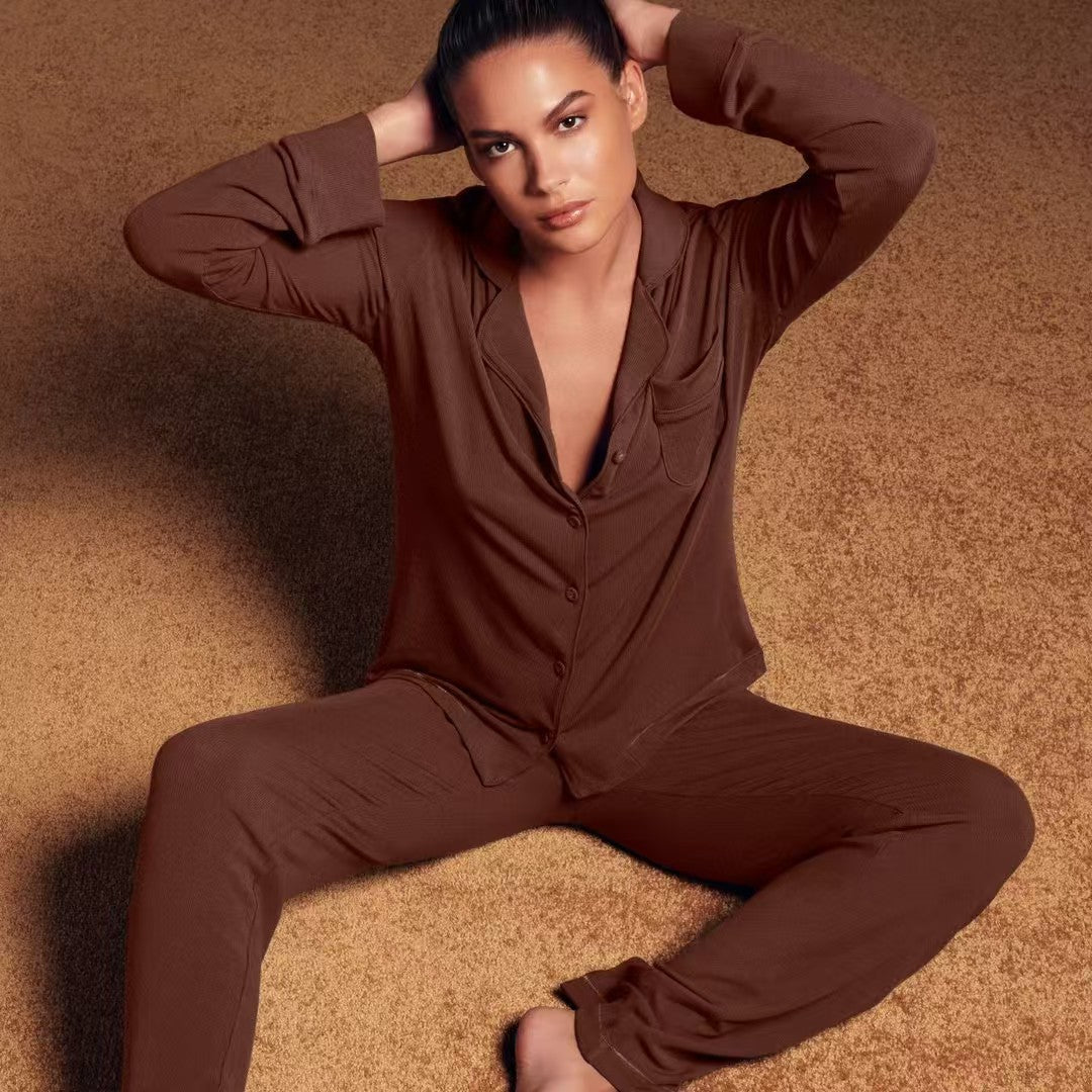 Kardashian pajamas ladies threaded modal long sleeve trousers tall loungewear set comfortable to wear on the outside