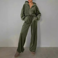 Thumbnail for 2024 European and American cross-border fashion cardigan, satin ladies long sleeve loungewear, loose casual trousers, pajamas two-piece set