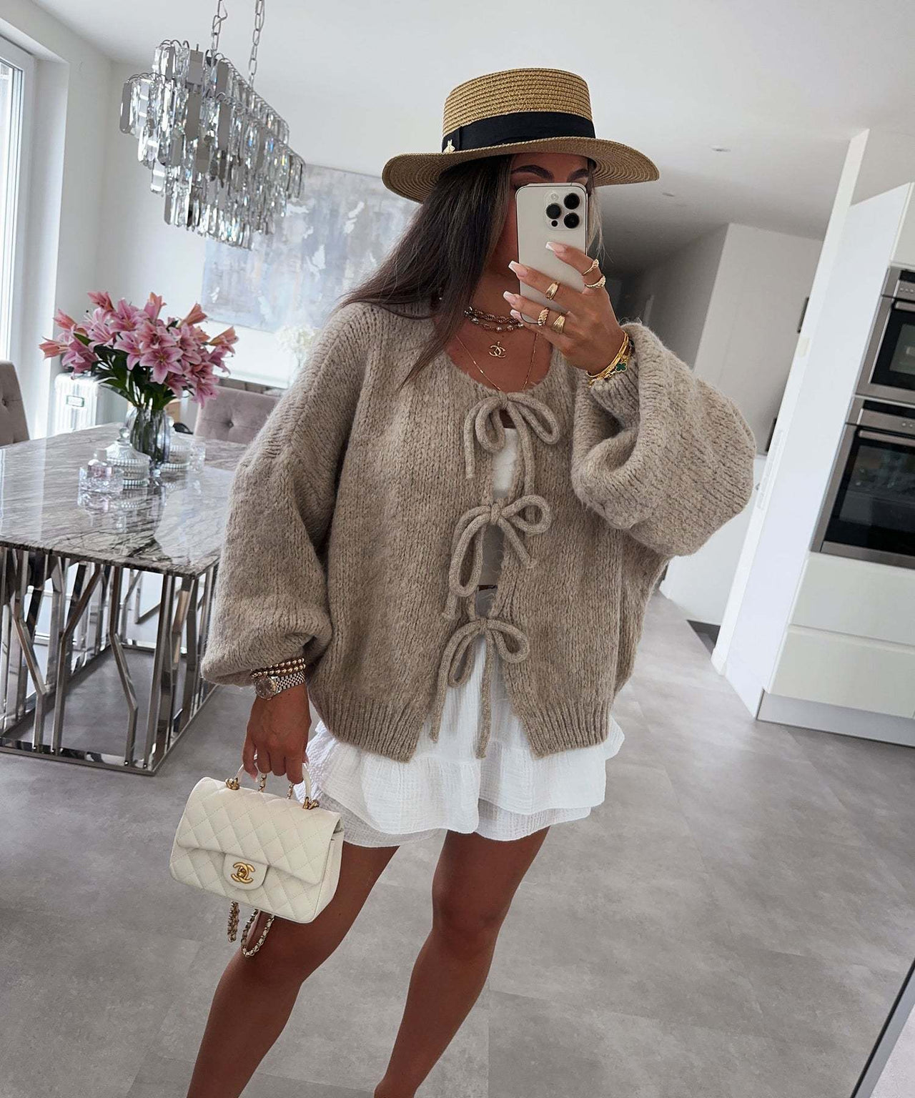 Round neck lace-up knitted cardigan jacket 2024 Europe and the United States cross-border autumn and winter new solid color commuting simple sweater women