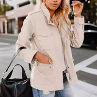 Thumbnail for Cross-border European and American new women's fashion loose zipper multi-pocket lapel jacket long sleeve hooded jacket LYY029