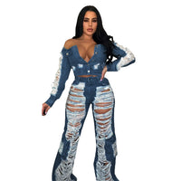 Thumbnail for New women's jeans F88493 spot European and American Amazon fashion casual ripped cross-border jeans