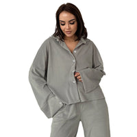 Thumbnail for 2023 autumn and winter new fashion simple gray velvet long sleeve pants pajamas two-piece set of cross-border loungewear women