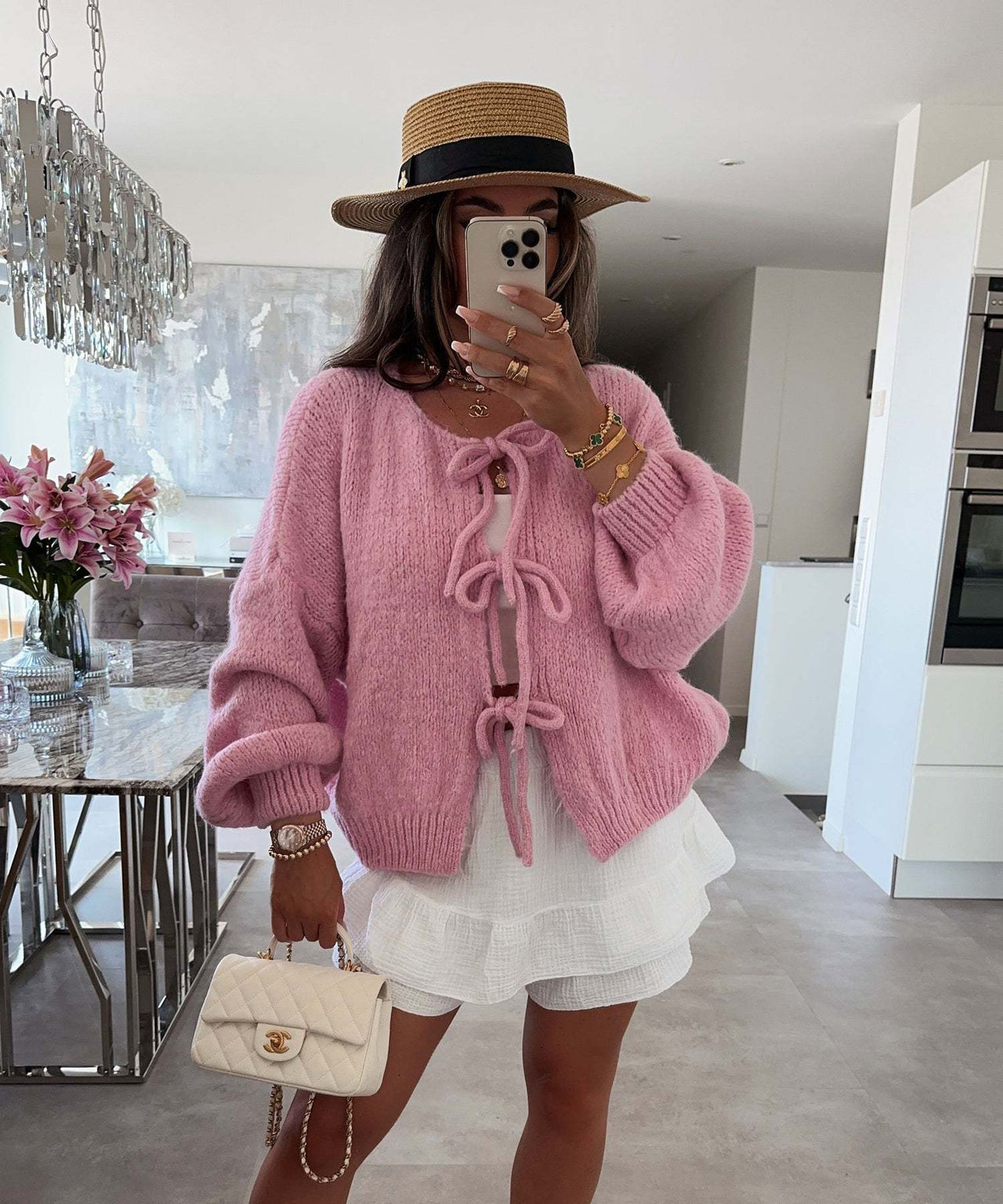 Round neck lace-up knitted cardigan jacket 2024 Europe and the United States cross-border autumn and winter new solid color commuting simple sweater women