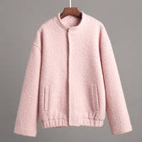 Thumbnail for Cross-border pink jacket, European and American 2024 winter new temperament, casual stand-up collar, dropped shoulder sleeves, short fur coat