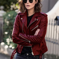 Thumbnail for 2024 leather jacket spring and autumn new tops cross-border foreign trade short motorcycle girl slim jacket jacket to keep out the cold