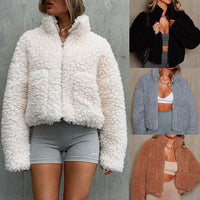 Thumbnail for 2024 Autumn and Winter European and American Cross-border Women's Amazon New Plush Cardigan Cropped Jacket Lambswool Jacket Women