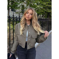 Thumbnail for 9 colors amazon cross-border 2024 spring and autumn new European and American stand-up collar big pocket women's jacket jacket women