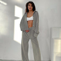 Thumbnail for 2023 autumn and winter new fashion simple gray velvet long sleeve pants pajamas two-piece set of cross-border loungewear women