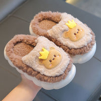 Thumbnail for Children's cotton slippers winter heel men's and women's indoor non-slip wool shoes baby cute cartoon home parent-child shoes