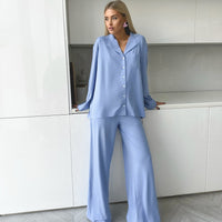 Thumbnail for European and American summer new thin chiffon long-sleeved trousers skin-friendly two-piece loose comfortable and breathable women's loungewear