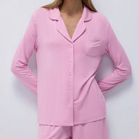 Thumbnail for Europe and the United States Cross Border 2024 Spring Pink Knitted Thin Cotton Pajamas Long Sleeved Straight Shorts Two Piece Loungewear Women