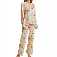 Thumbnail for 2024 European and American women's new pajama suit, long sleeve button shirt, flower fruit print, wide-leg pants, pajamas