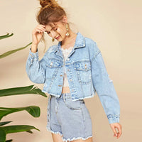 Thumbnail for Amazon, Europe and the United States, foreign trade, new women's denim jacket, autumn new fashion, raw edges, ripped denim short jacket