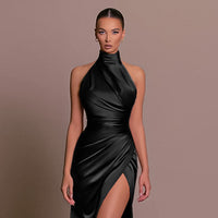 Thumbnail for YJ23556 summer new temperament stand-up collar dress long skirt European and American halterneck sexy slim slit dress women