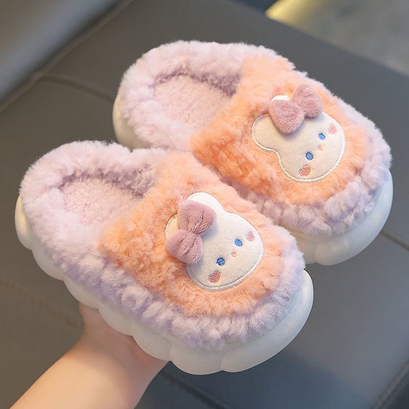 Children's cotton slippers winter heel men's and women's indoor non-slip wool shoes baby cute cartoon home parent-child shoes