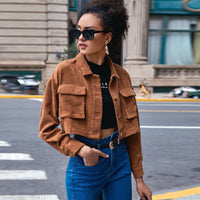 Thumbnail for 2024 Spring/Summer Cross Border European and American Women's Casual Single-breasted Organ Bag Lapel Corduroy Long Sleeve Jacket