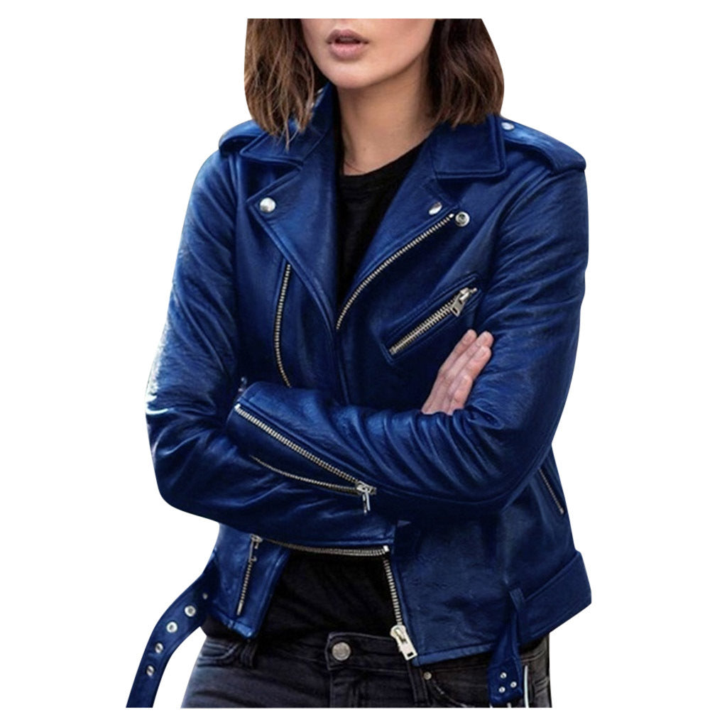 2024 leather jacket spring and autumn new tops cross-border foreign trade short motorcycle girl slim jacket jacket to keep out the cold