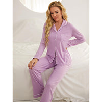 Thumbnail for Amazon cross-border European and American pajamas ladies autumn and winter solid color long-sleeved cardigans and trousers can be worn outside the home clothes independent station