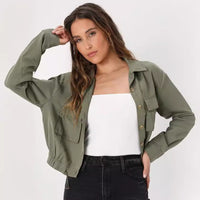 Thumbnail for European and American lapel fashion hipsters single-breasted drawstring cargo jacket small man versatile short women's baseball jacket