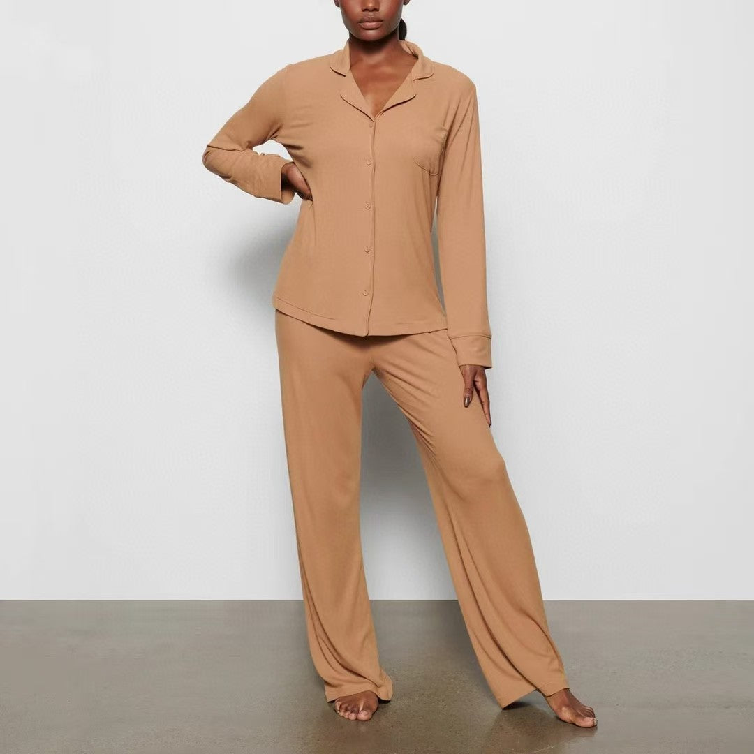 Kardashian pajamas ladies threaded modal long sleeve trousers tall loungewear set comfortable to wear on the outside