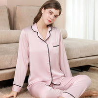 Thumbnail for Pajamas Women's Spring and Autumn Long Sleeved Ice Silk Thin Sexy Lace Set 2024 New Couple Silk Loungewear Summer