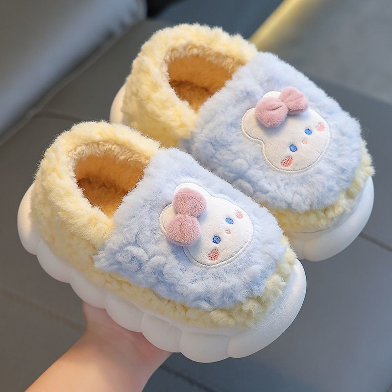 Children's cotton slippers winter heel men's and women's indoor non-slip wool shoes baby cute cartoon home parent-child shoes