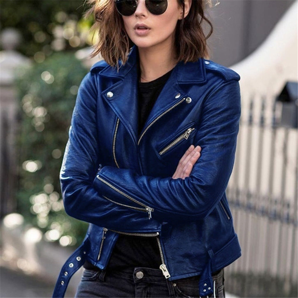 2024 leather jacket spring and autumn new tops cross-border foreign trade short motorcycle girl slim jacket jacket to keep out the cold