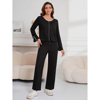 Thumbnail for Cross-border European and American women's long-sleeved simple casual two-piece set women's Женская одежда