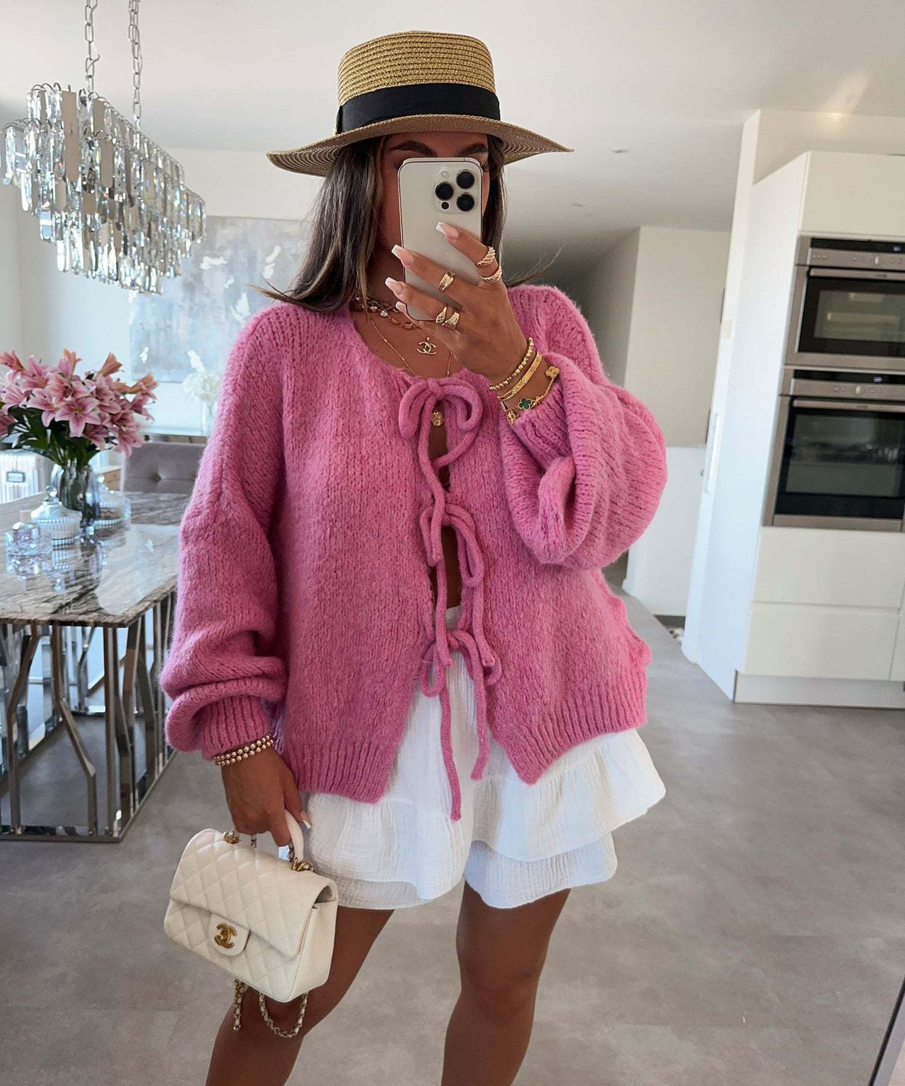 Round neck lace-up knitted cardigan jacket 2024 Europe and the United States cross-border autumn and winter new solid color commuting simple sweater women