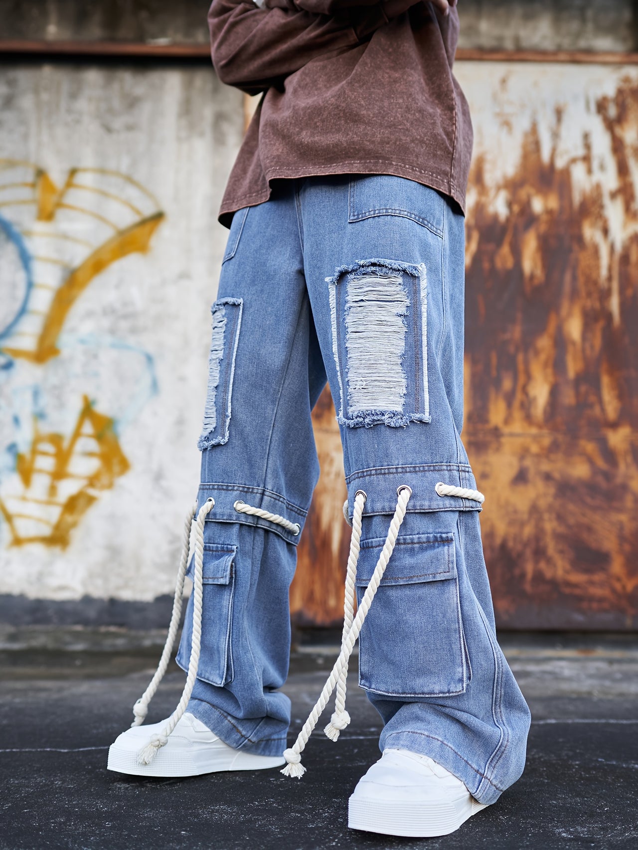 Men's Straight Leg Distressed Ripped Jeans, Fashion Denim Pants With Pockets For Men, Street Style Fashion, Outdoor Cloth - Update Avenue