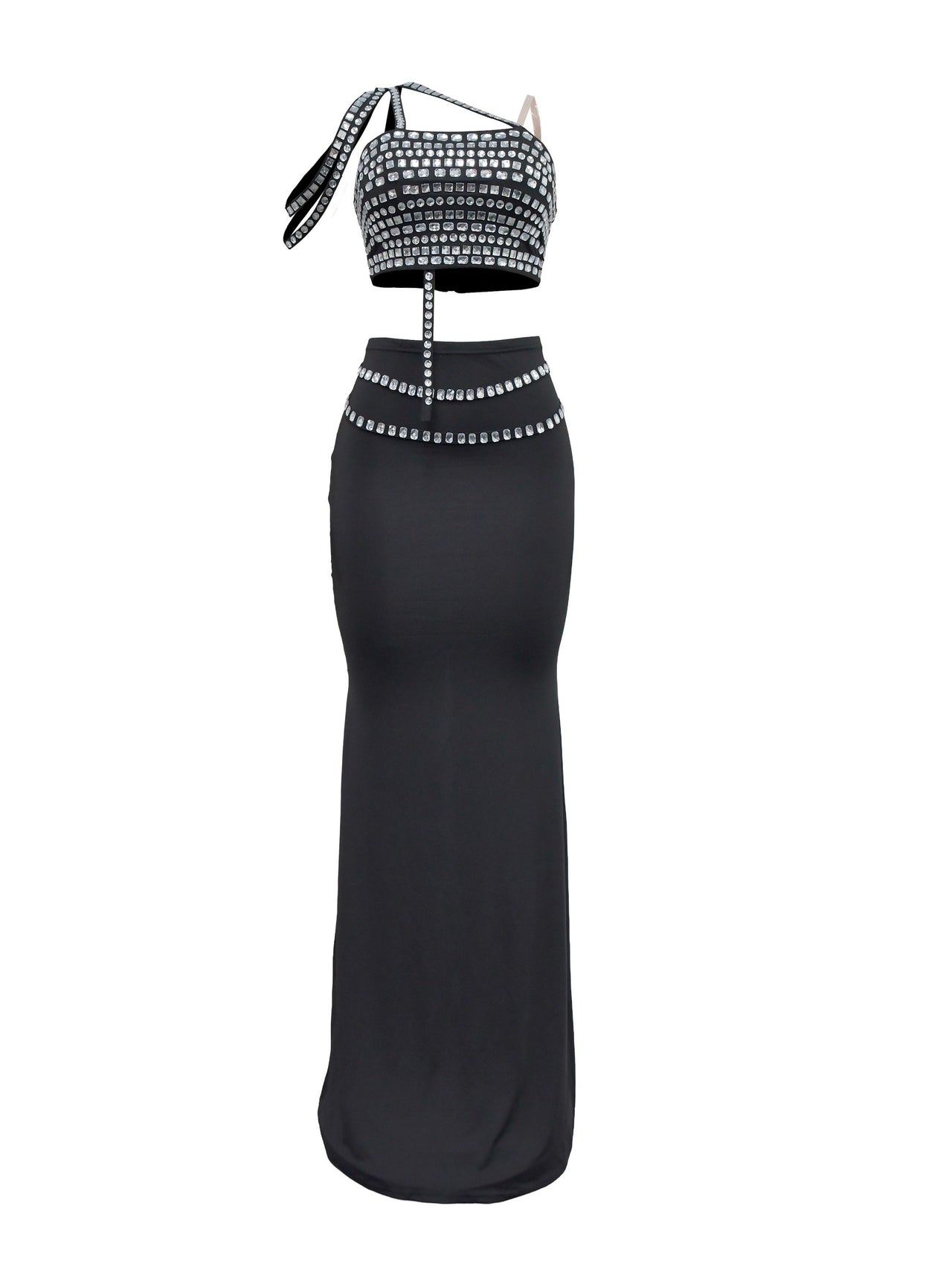 Shiny Rhinestone One Shoulder Dress, Sexy Sleeveless Floor Length Dress For Party & Club, Women's Clothing