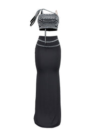 Thumbnail for Shiny Rhinestone One Shoulder Dress, Sexy Sleeveless Floor Length Dress For Party & Club, Women's Clothing