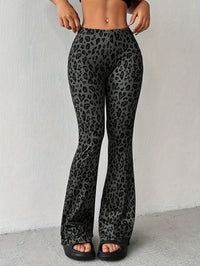 Thumbnail for Leopard Print Flare Leg Pants, Casual Skinny Pants For Spring & Fall, Women's Clothing - Update Avenue