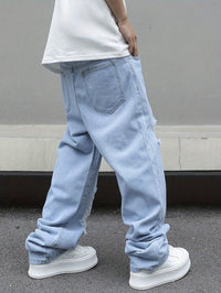 Thumbnail for Men's Loose Fit Wide Leg Ripped Jeans, Men's Stylish Comfy Denim Pants, Street Style Fashion - Update Avenue