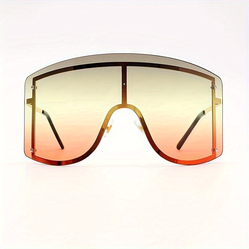 Oversized Y2K Futuristic Fashion Glasses for Women - Rimless, Anti-Reflective Lens, Metal Frame, Perfect for Beach & Party