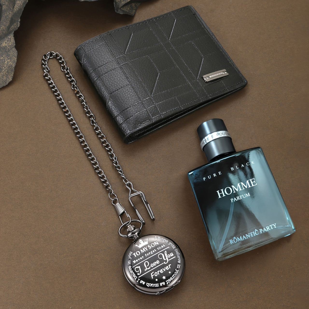 3pcs Men's Fashion Set: Vintage-Inspired Watch, Casual Wallet & Perfume - Perfect Gift for Him