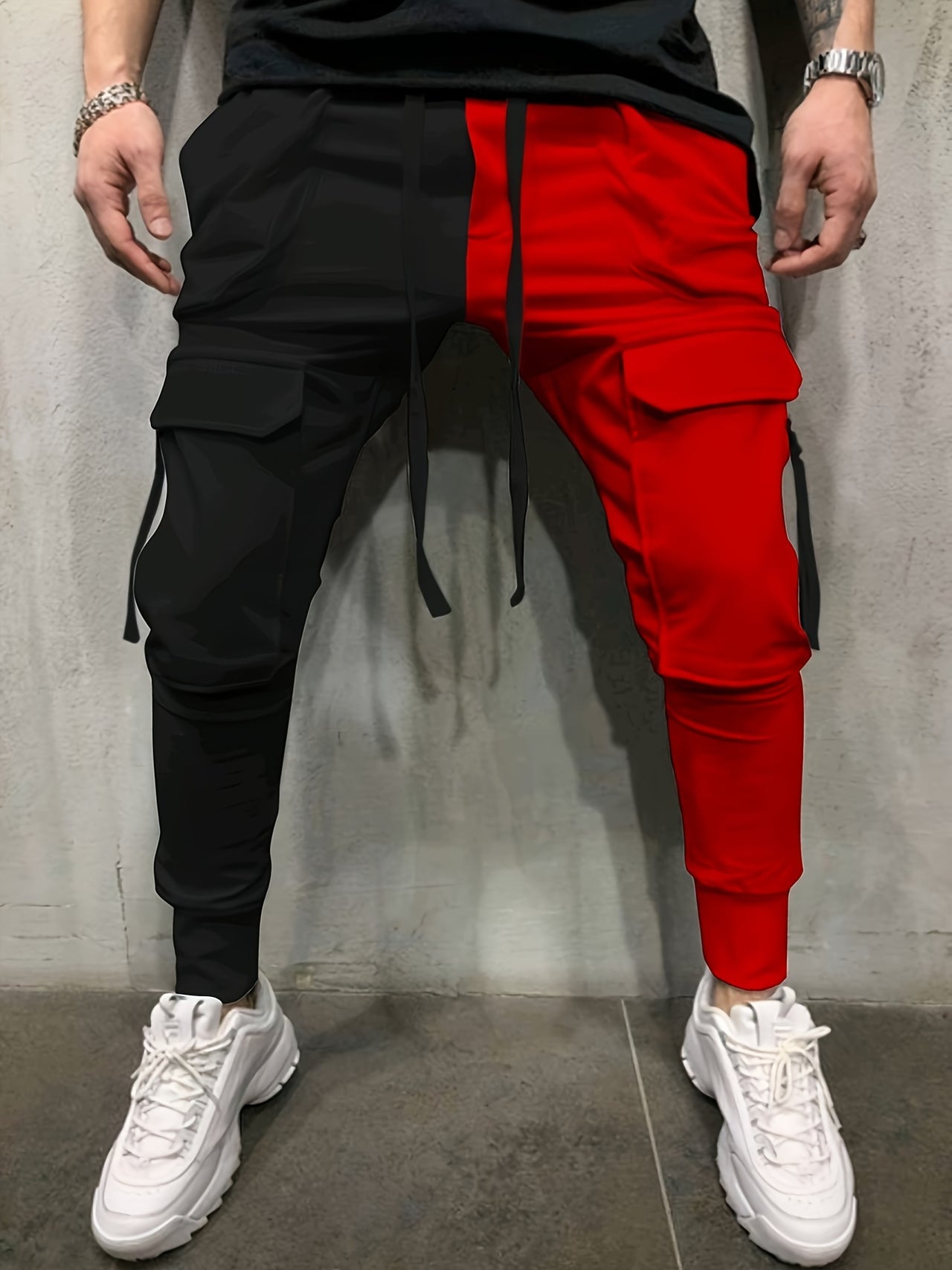 Men's Sports Joggers, Casual Long Pants With Multiple Zipper Pockets, Contrast Color Tapered Cuff Athletic Trousers - Update Avenue