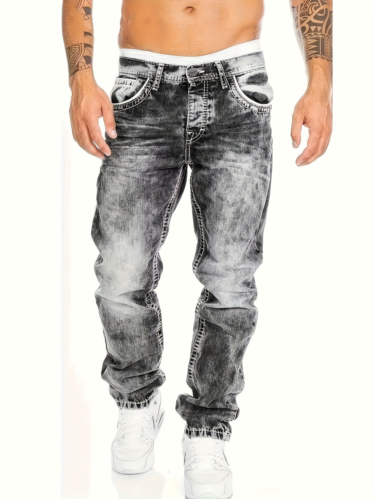 Men's Slim Fit Distressed Jeans, Fashion Street Style Denim Pants For Men, Versatile For All Seasons - Update Avenue