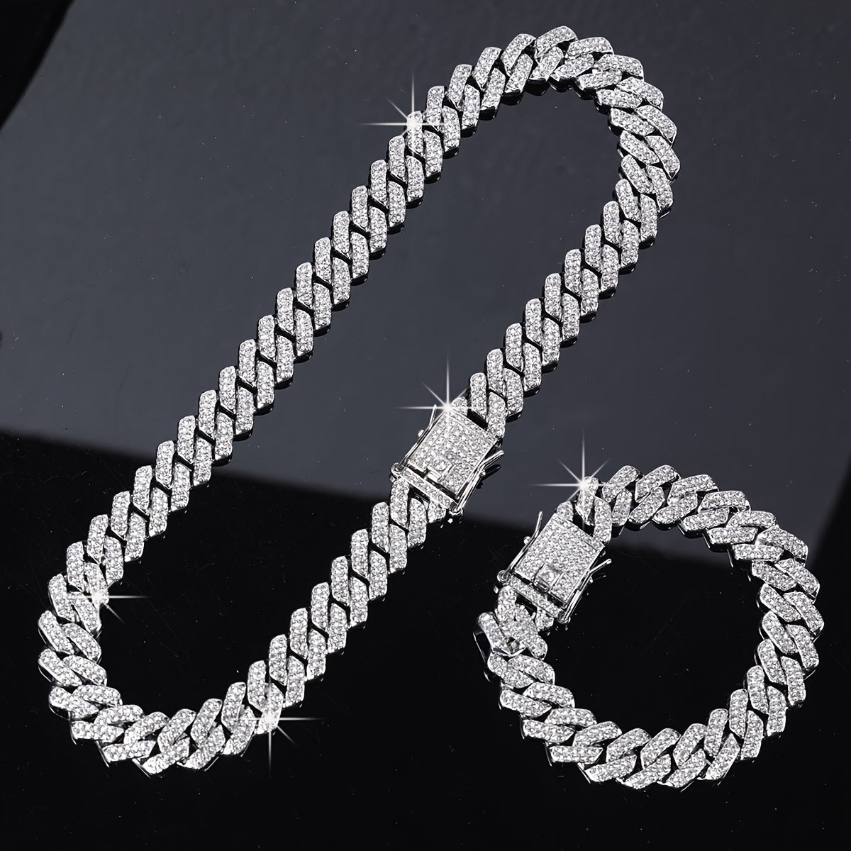 2pcs/set Trendy Punk Style Necklace Bracelet, Hip Hop Style Jewelry Set Suitable For Men And Women