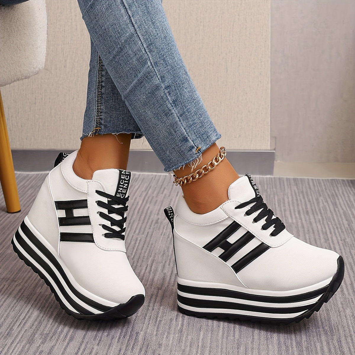 Women's Fashion Wedge Sneakers - 10cm Height Increase, Lace-Up Canvas Shoes with Thick Platform Sole for All Seasons - Update Avenue