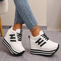 Thumbnail for Women's Fashion Wedge Sneakers - 10cm Height Increase, Lace-Up Canvas Shoes with Thick Platform Sole for All Seasons - Update Avenue