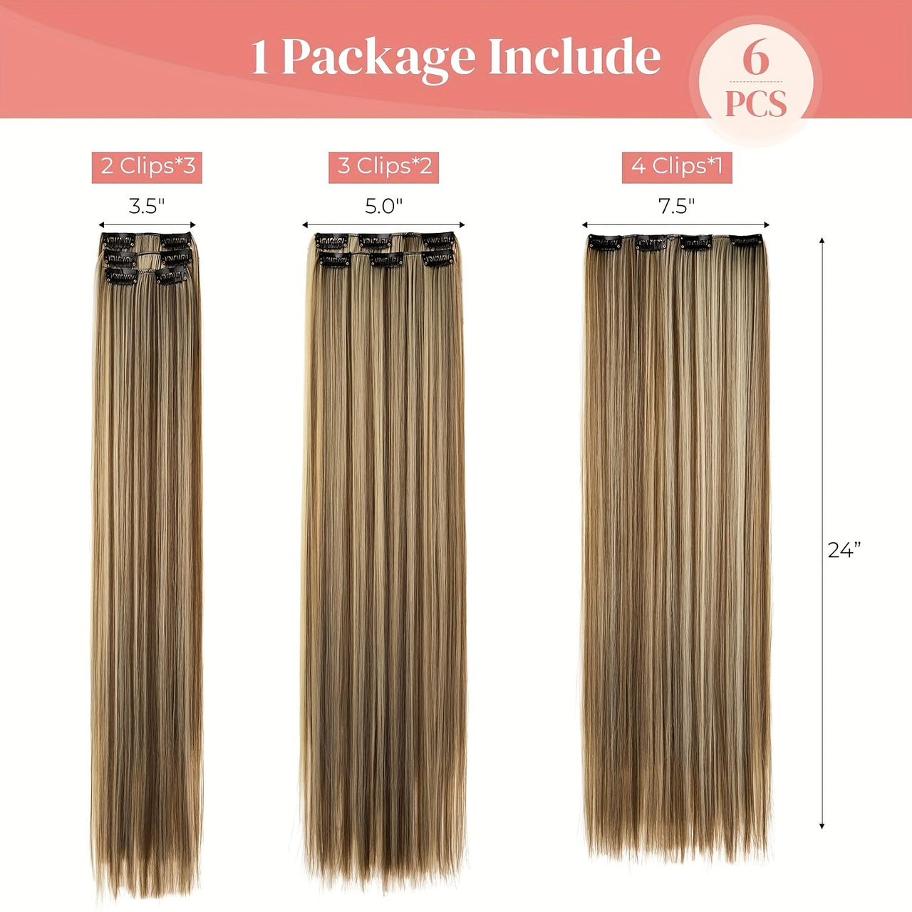 Clip In Hair Extensions, Hair Extensions Thick Long Lace Weft Lightweight Synthetic Hairpieces For Women Chocolate Brown With Golden Blonde Highlights Hair Clips Hair Accessories Halloween Christmas - Update Avenue