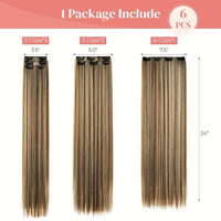 Thumbnail for Clip In Hair Extensions, Hair Extensions Thick Long Lace Weft Lightweight Synthetic Hairpieces For Women Chocolate Brown With Golden Blonde Highlights Hair Clips Hair Accessories Halloween Christmas - Update Avenue