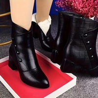 Thumbnail for Women's Solid Color Chunky Heel Boots, Fashion Point Toe Dress Boots, Stylish Side Zipper Boots - Update Avenue