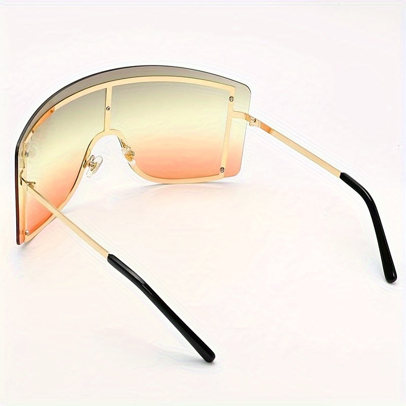 Oversized Y2K Futuristic Fashion Glasses for Women - Rimless, Anti-Reflective Lens, Metal Frame, Perfect for Beach & Party